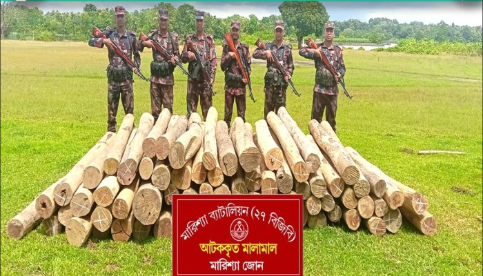 বাঘাইছড়িতে ৭২.৫৬ ঘনফুট অবৈধ সেগুন-গামারী কাঠ জব্দ করেছে ২৭ বিজিবি